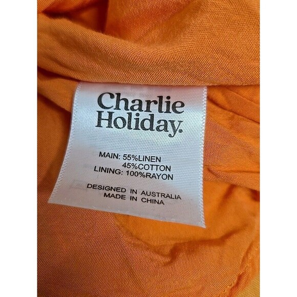 Charlie Holiday Anthropologie Sonny Knot Front Dress Linen Blend  Orange Size 2 - Picture 7 of 7
